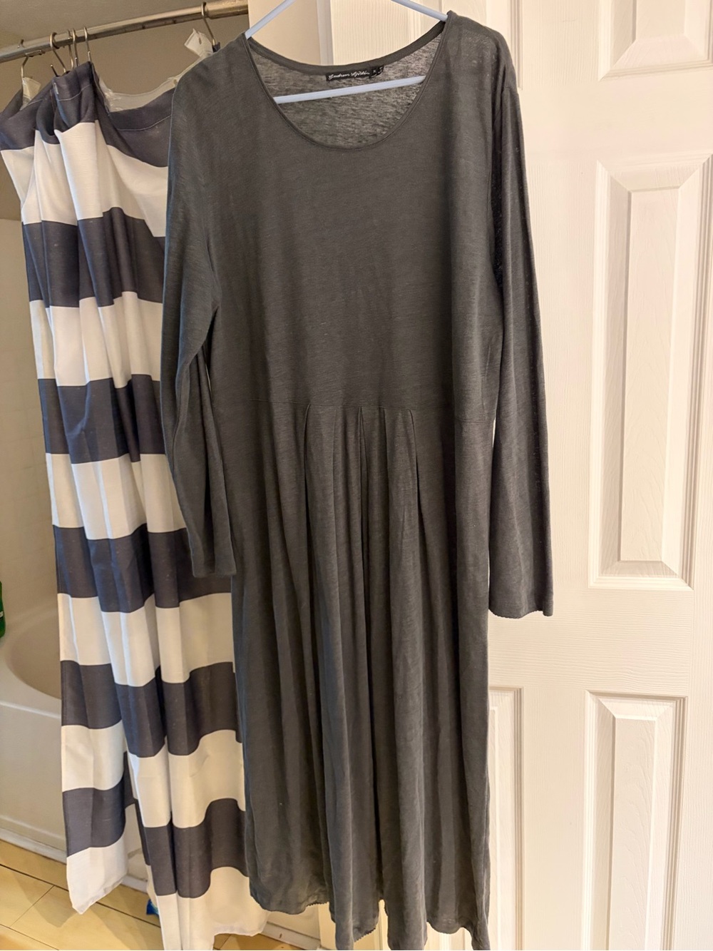 Gudrun Sjöden Charcoal Gray Long Sleeve Linen Maxi Dress XL Lagenlook Boho